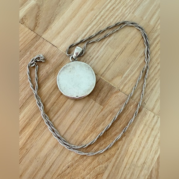 Vintage 925 Sterling silver shell abalone mosaic pendant necklace - Picture 4 of 10